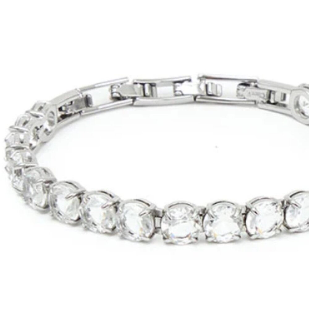Clare V Stone Tennis Bracelet - Clear/Rhodium